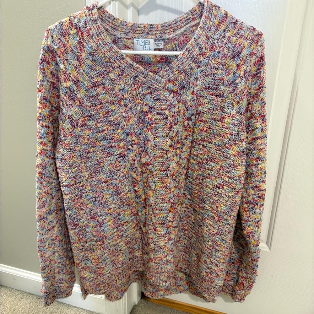 Time and Tru Colorful V-Neck Sweater